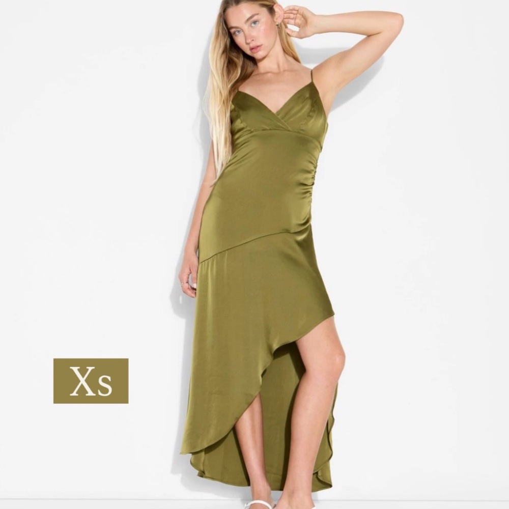 Target Olive Satin High-Low Dress
